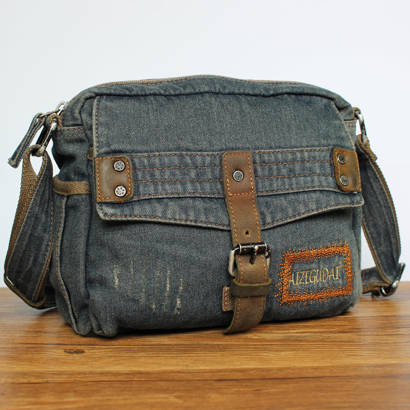 SKINCRAFTS Men's Leather and Canvas Denim Blue Messenger Bag, Size: 30 Cm X  8 Cm X 26 Cm at Rs 2249 in Kolkata